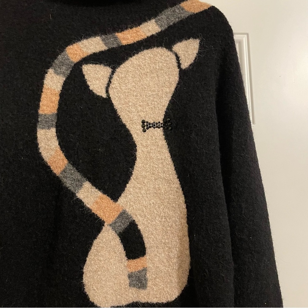 MIEKO UESAKO Black Turtleneck Double Sided Cat Motif Sweater Size 38 - Picture 4 of 8